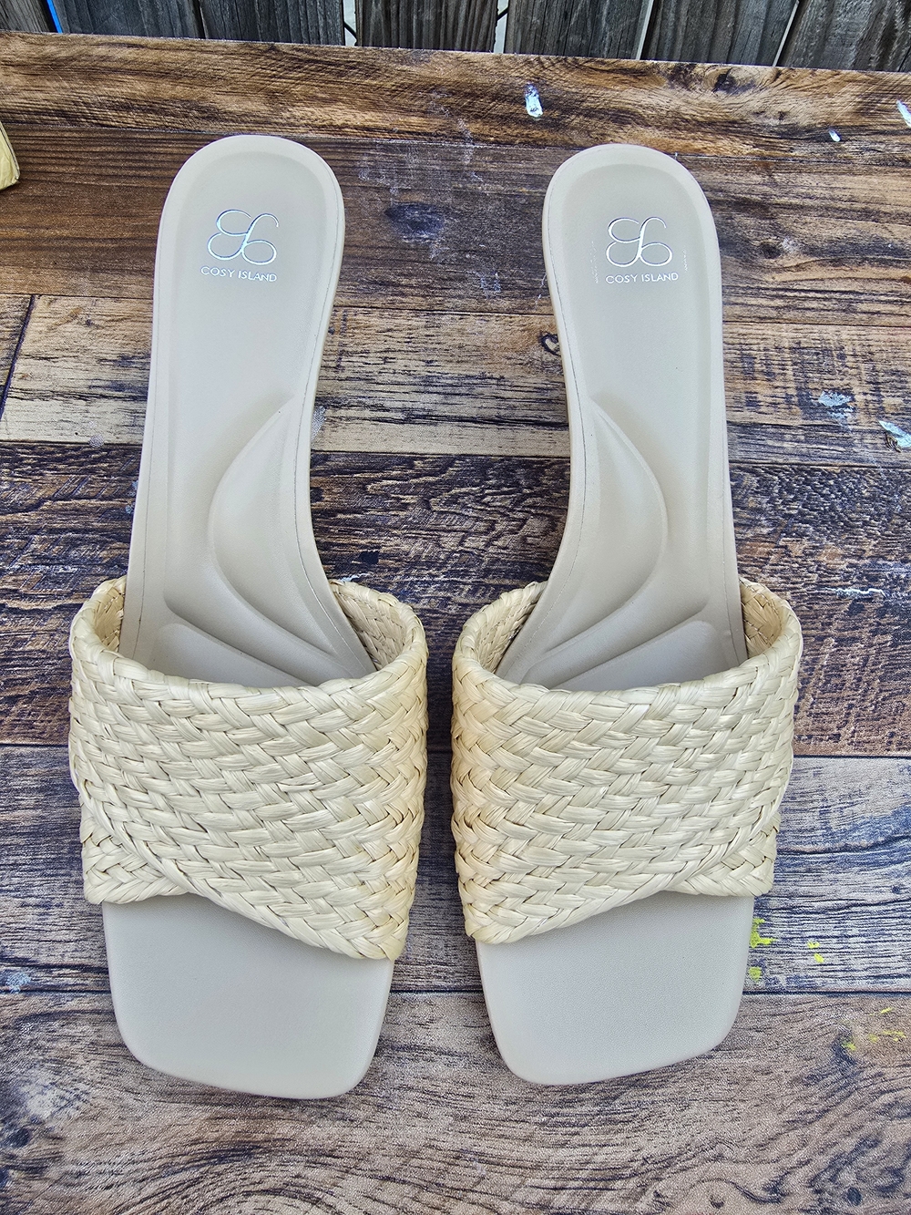 Cosy Island braided slide sandals woven straw texture and square toe Size 9.5 - Picture 6 of 12